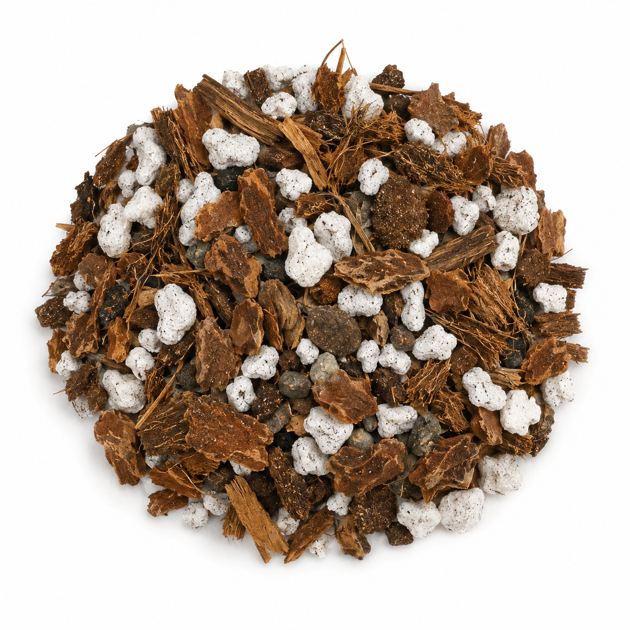 Close-up of Root-Phoria chunky aroid substrate showing its blend of bark, perlite and aeration media